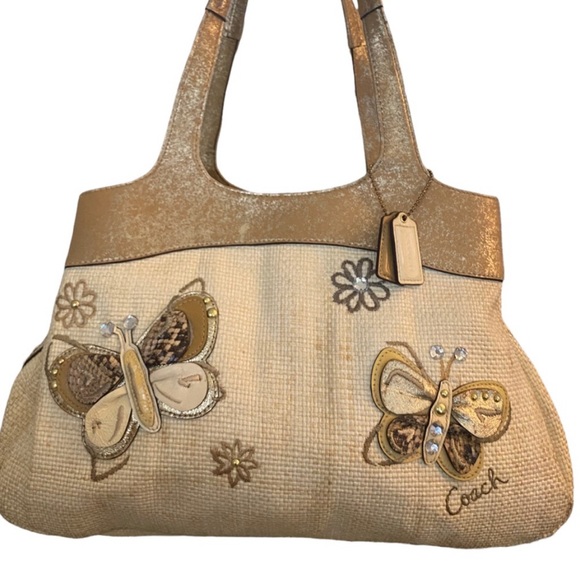 COACH Lexi Butterfly Straw Carryall Purse - Picture 1 of 15